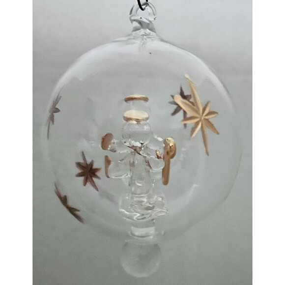 Vtg Glass Ball Ornament Christmas Gold Accents Nativity Holy Family Jesus Faith - Picture 4 of 5